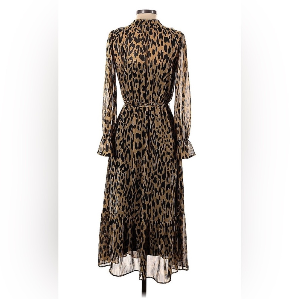 Leopard print semi sheer midi dress, ruffle detail. Comes with slip. Siz…